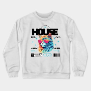 HOUSE MUSIC  - Cool Cat In Shades (black/blue) Crewneck Sweatshirt